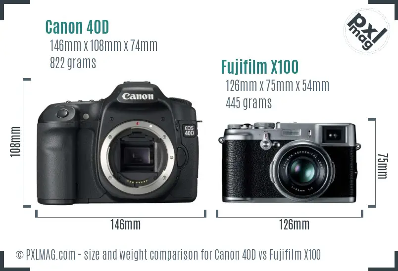 Canon 40D vs Fujifilm X100 size comparison Canon 40D vs Fujifilm X100 size comparison