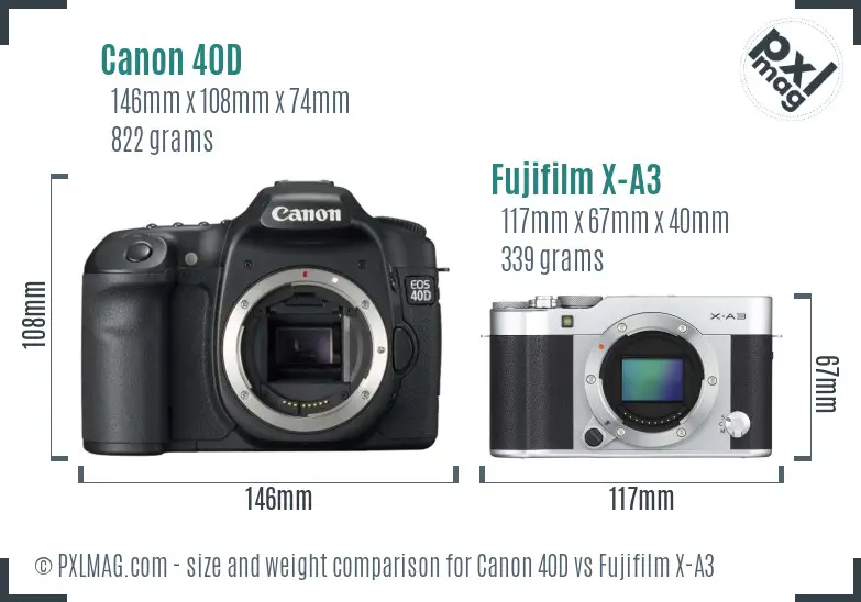 Canon 40D vs Fujifilm X-A3 size comparison Canon 40D vs Fujifilm X-A3 size comparison