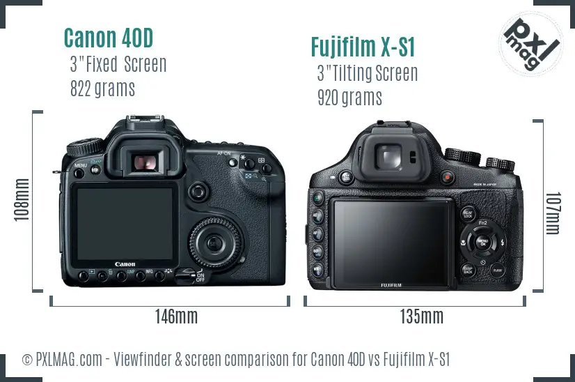 Canon 40D vs Fujifilm X-S1 Screen and Viewfinder comparison