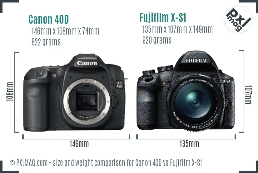 Canon 40D vs Fujifilm X-S1 size comparison
