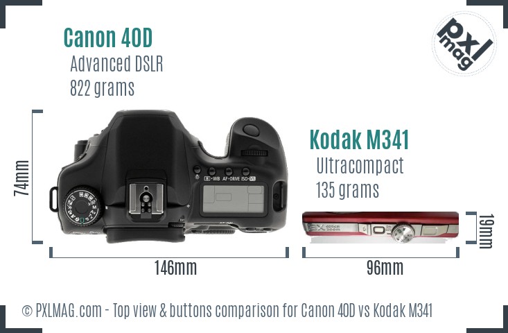 Canon 40D vs Kodak M341 top view buttons comparison