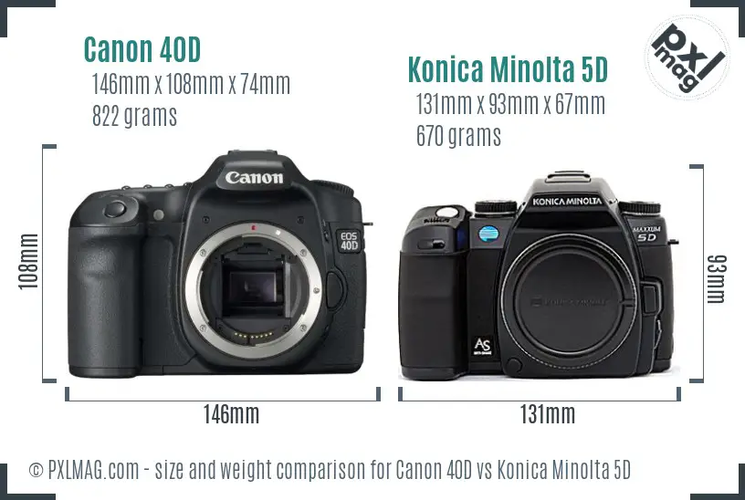 Canon 40D vs Konica Minolta 5D size comparison