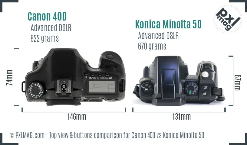 Canon 40D vs Konica Minolta 5D top view buttons comparison