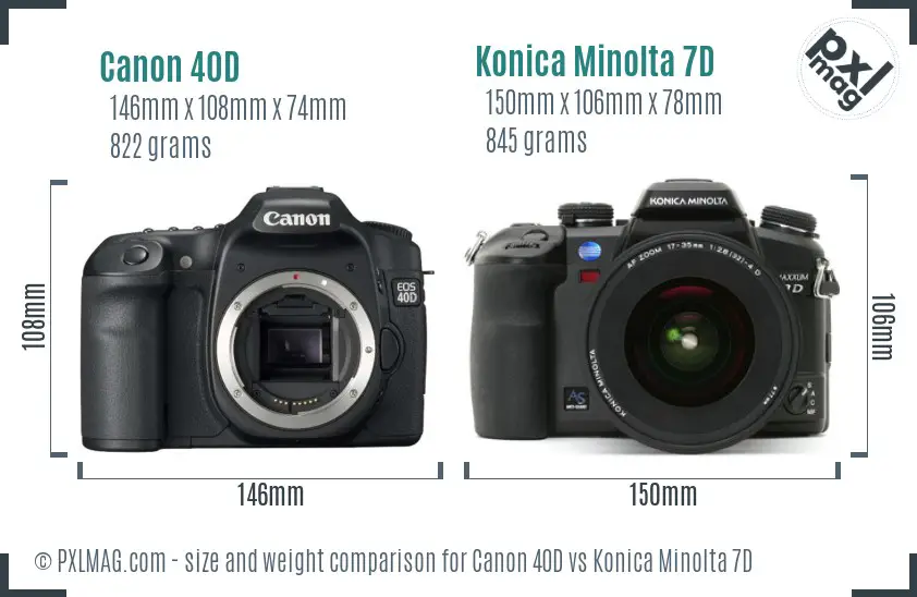 Canon 40D vs Konica Minolta 7D size comparison