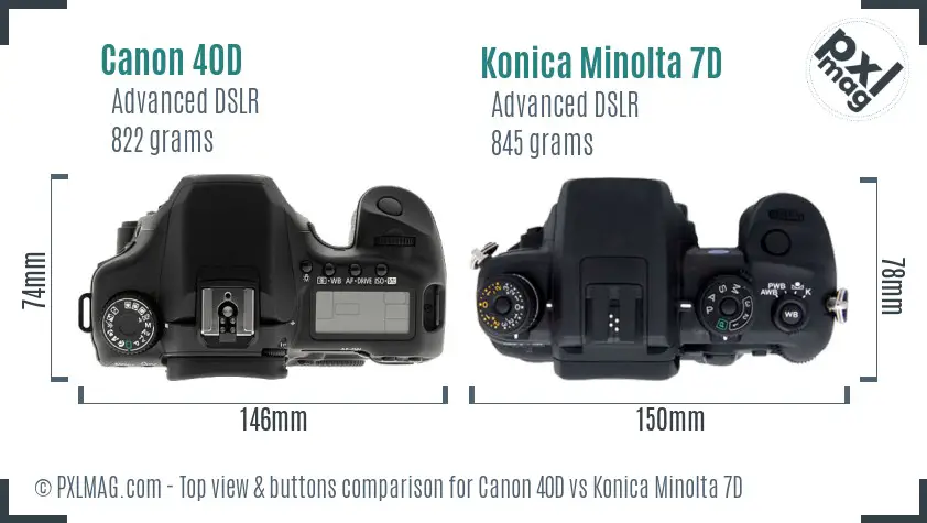 Canon 40D vs Konica Minolta 7D top view buttons comparison