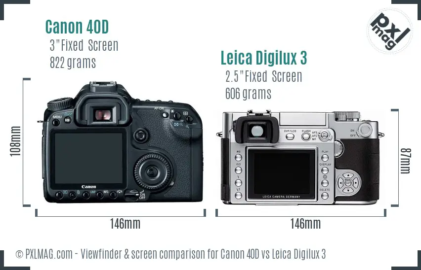 Canon 40D vs Leica Digilux 3 Screen and Viewfinder comparison