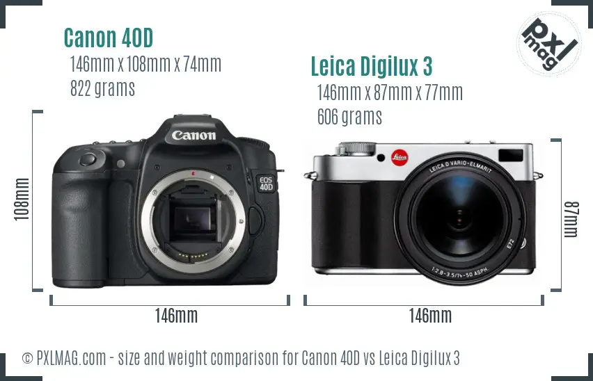 Canon 40D vs Leica Digilux 3 size comparison