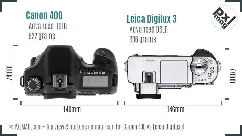 Canon 40D vs Leica Digilux 3 top view buttons comparison