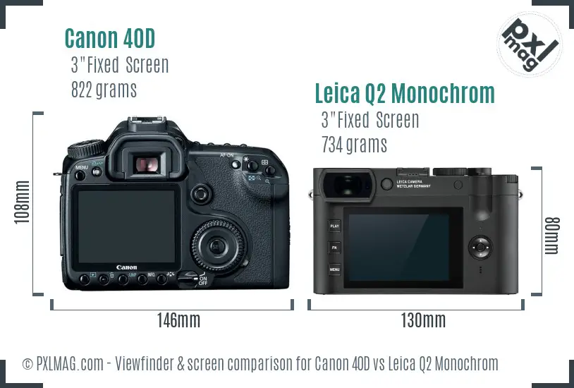 Canon 40D vs Leica Q2 Monochrom Screen and Viewfinder comparison