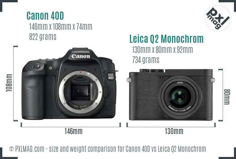 Canon 40D vs Leica Q2 Monochrom size comparison
