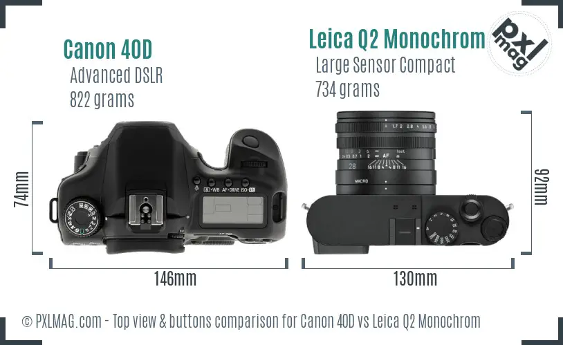 Canon 40D vs Leica Q2 Monochrom top view buttons comparison