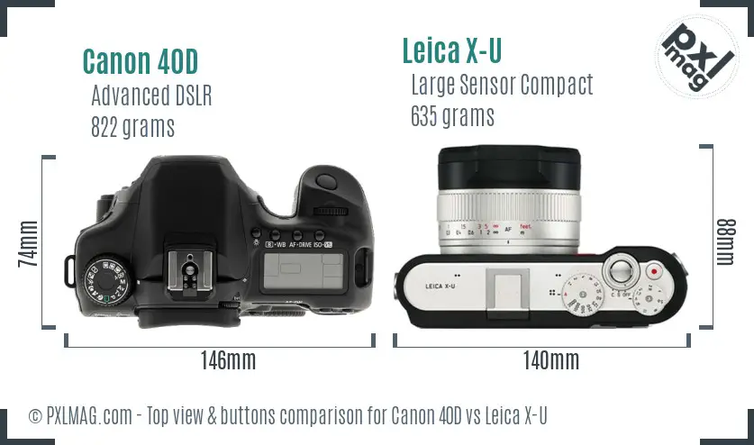 Canon 40D vs Leica X-U top view buttons comparison