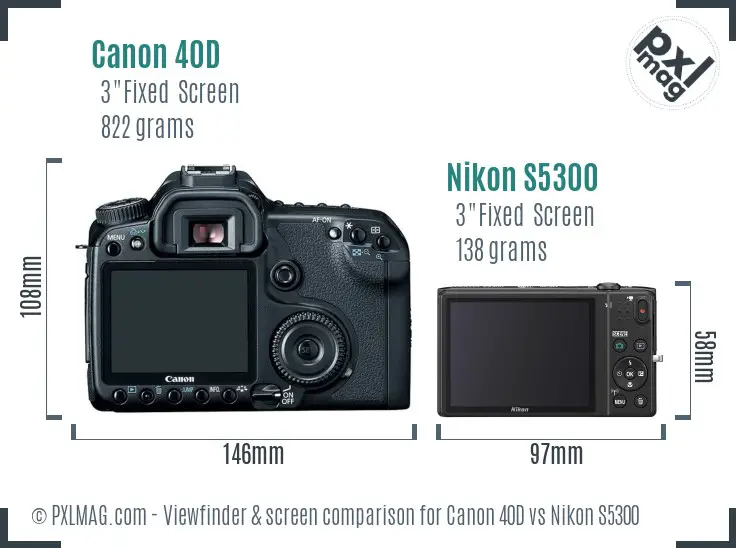 Canon 40D vs Nikon S5300 Screen and Viewfinder comparison Canon 40D vs Nikon S5300 Screen and Viewfinder comparison