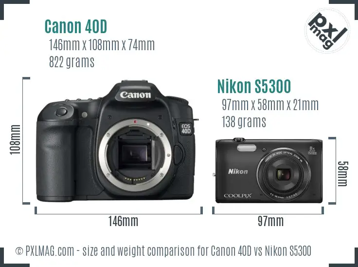 Canon 40D vs Nikon S5300 size comparison Canon 40D vs Nikon S5300 size comparison