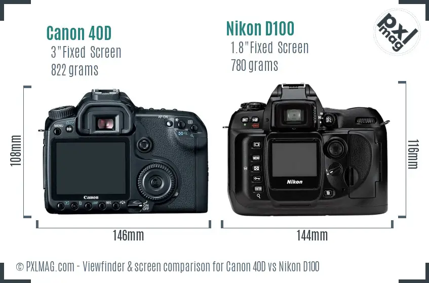 Canon 40D vs Nikon D100 Screen and Viewfinder comparison