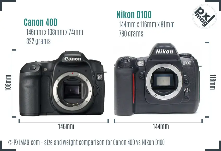 Canon 40D vs Nikon D100 size comparison