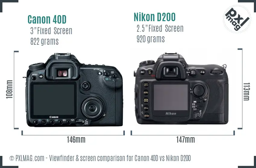 Canon 40D vs Nikon D200 Screen and Viewfinder comparison