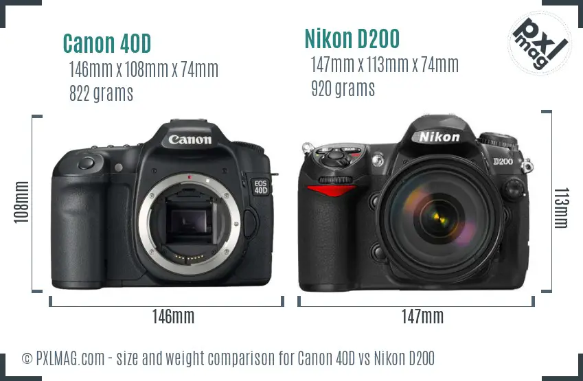 Canon 40D vs Nikon D200 size comparison