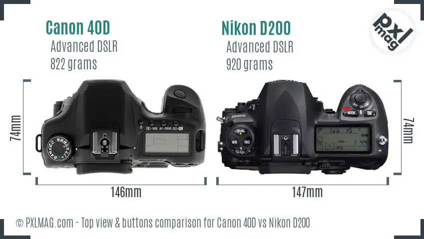 Canon 40D vs Nikon D200 top view buttons comparison