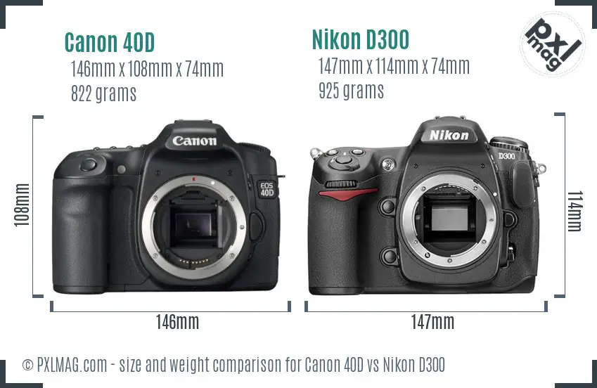 Canon 40D vs Nikon D300 size comparison