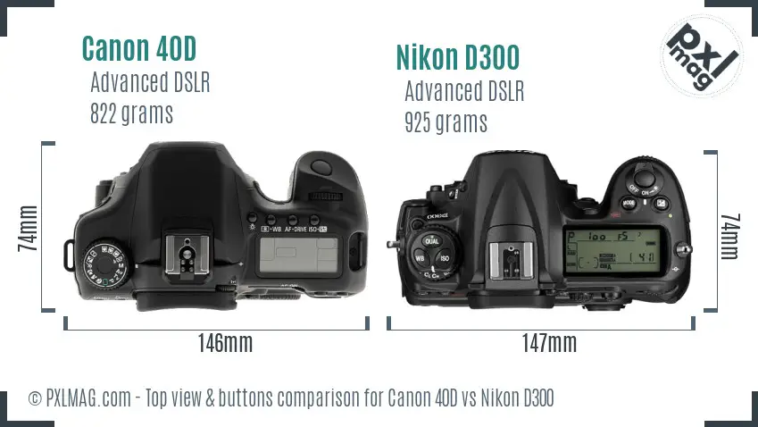 Canon 40D vs Nikon D300 top view buttons comparison