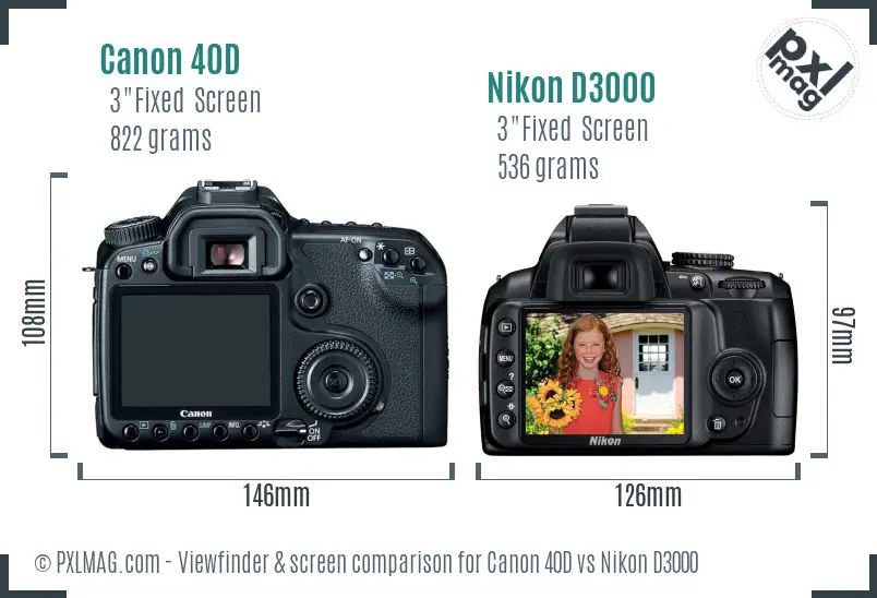 Canon 40D vs Nikon D3000 Screen and Viewfinder comparison Canon 40D vs Nikon D3000 Screen and Viewfinder comparison