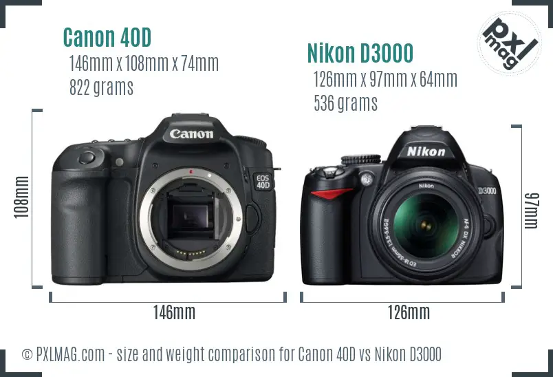 Canon 40D vs Nikon D3000 size comparison Canon 40D vs Nikon D3000 size comparison