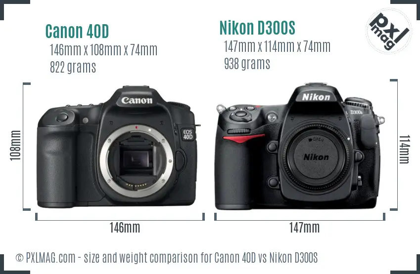 Canon 40D vs Nikon D300S size comparison