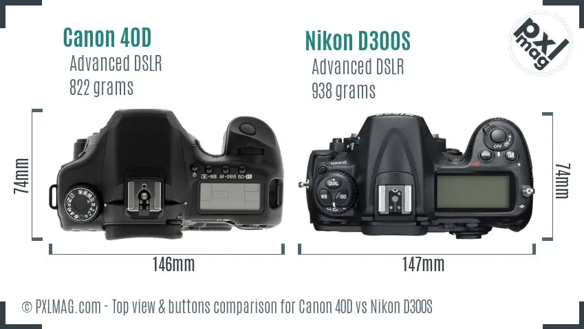 Canon 40D vs Nikon D300S top view buttons comparison