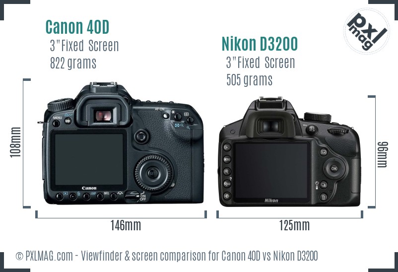 Canon 40D vs Nikon D3200 Screen and Viewfinder comparison