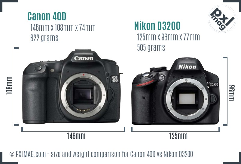 Canon 40D vs Nikon D3200 size comparison