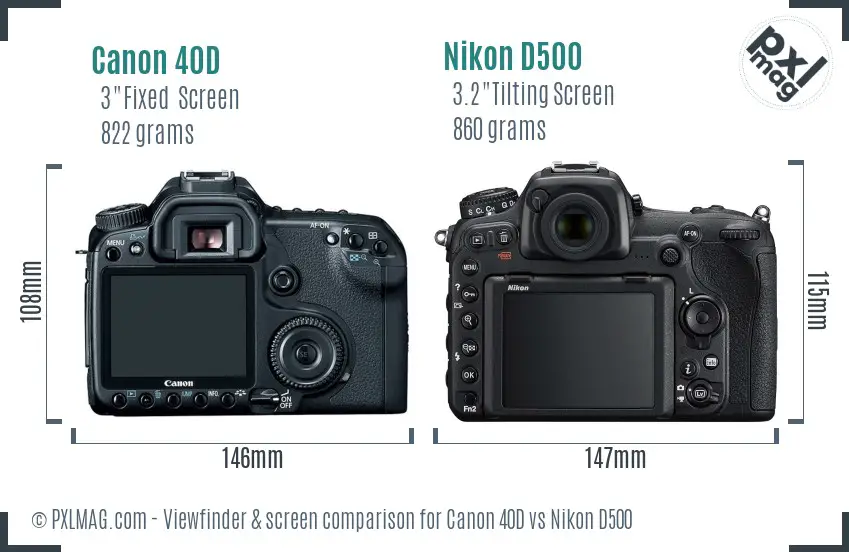 Canon 40D vs Nikon D500 Screen and Viewfinder comparison