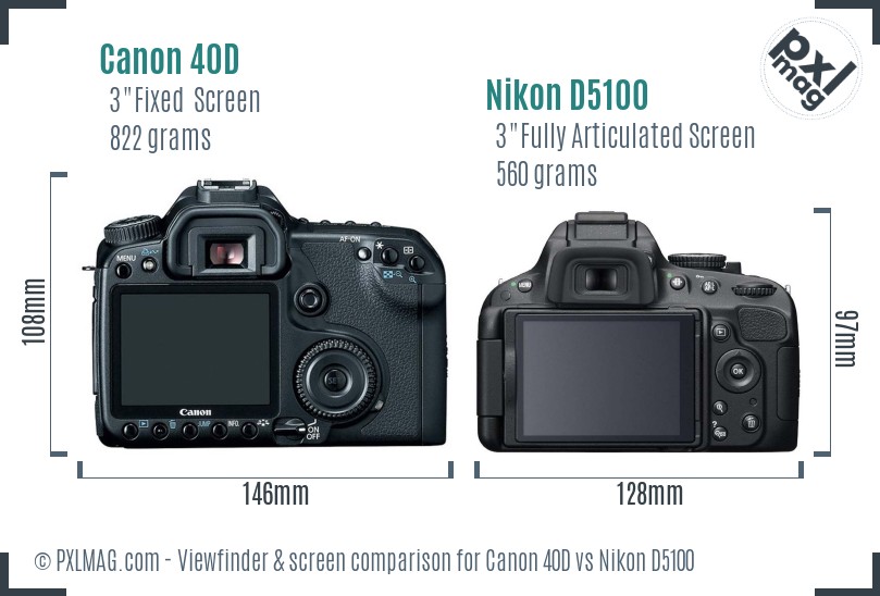 Canon 40D vs Nikon D5100 Screen and Viewfinder comparison