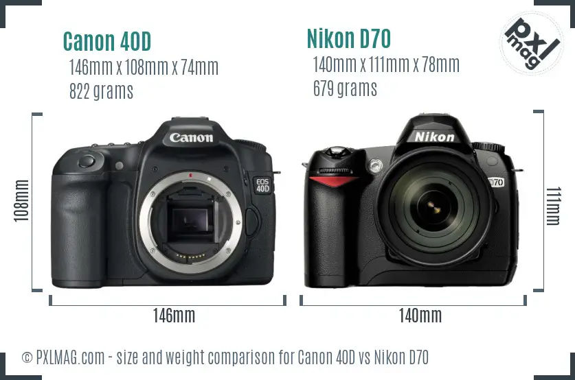 Canon 40D vs Nikon D70 size comparison