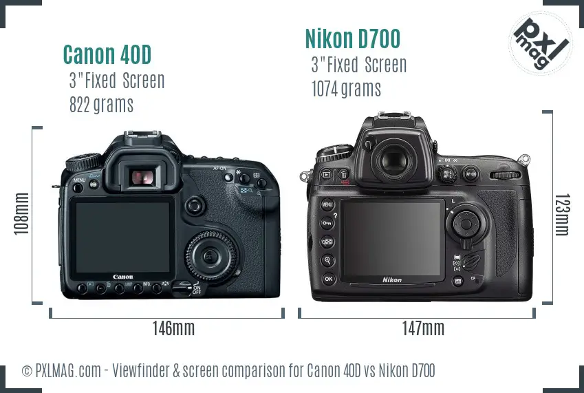 Canon 40D vs Nikon D700 Screen and Viewfinder comparison