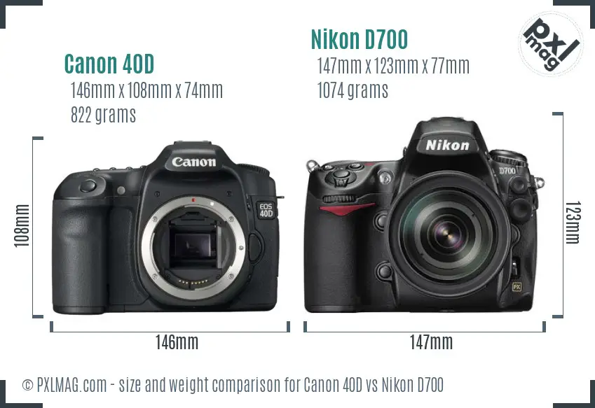 Canon 40D vs Nikon D700 size comparison