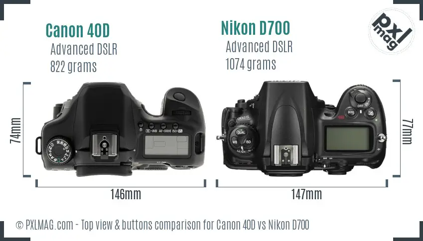 Canon 40D vs Nikon D700 top view buttons comparison