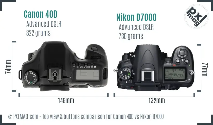 Canon 40D vs Nikon D7000 top view buttons comparison