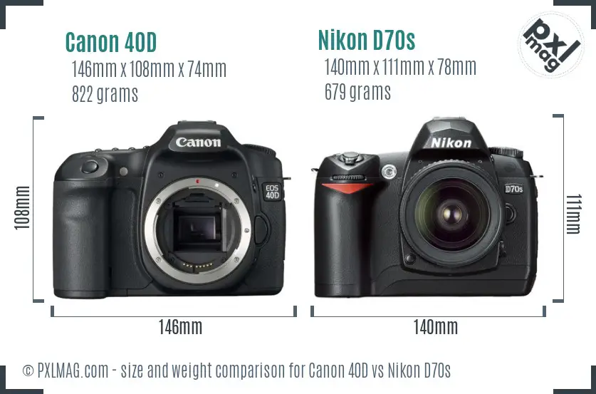 Canon 40D vs Nikon D70s size comparison