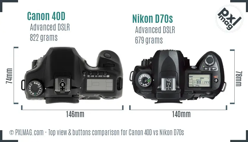 Canon 40D vs Nikon D70s top view buttons comparison