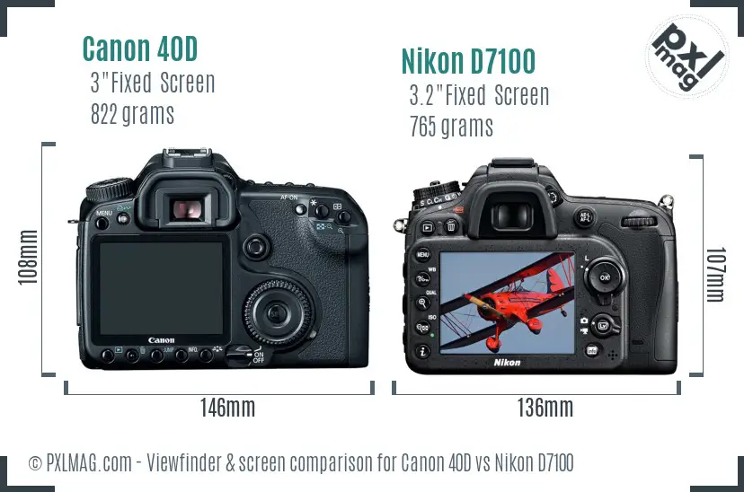 Canon 40D vs Nikon D7100 Screen and Viewfinder comparison