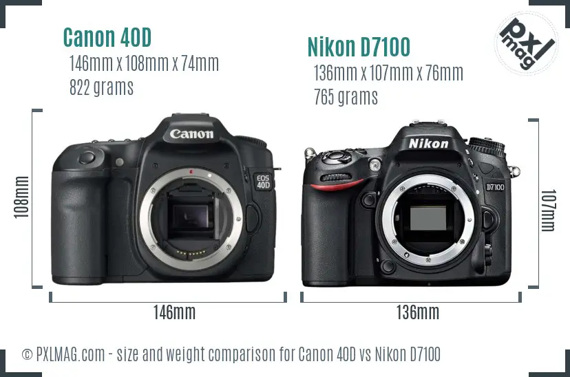 Canon 40D vs Nikon D7100 size comparison