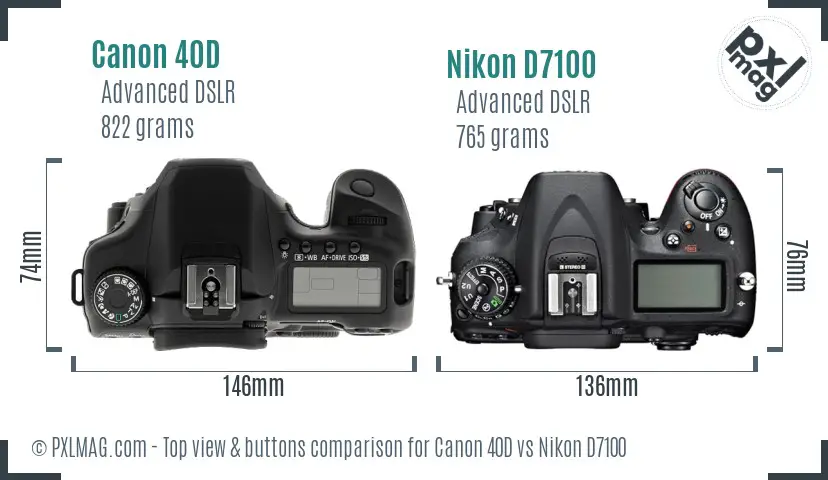 Canon 40D vs Nikon D7100 top view buttons comparison