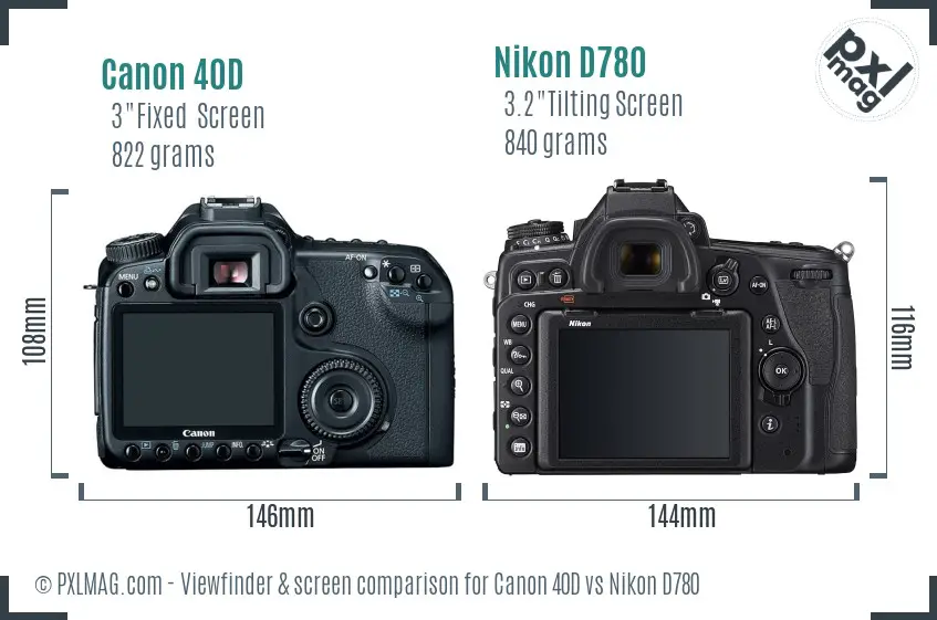 Canon 40D vs Nikon D780 Screen and Viewfinder comparison