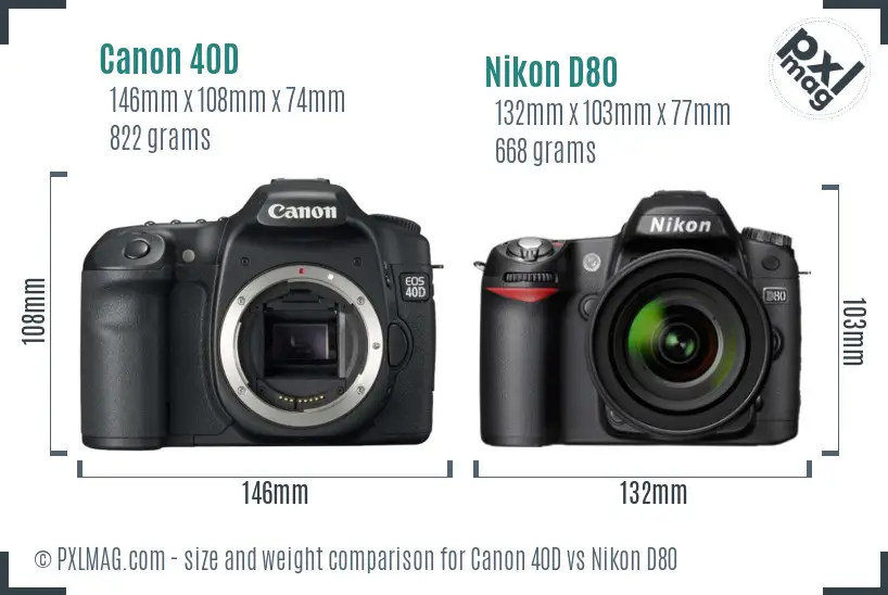 Canon 40D vs Nikon D80 size comparison