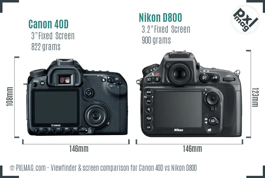 Canon 40D vs Nikon D800 Screen and Viewfinder comparison