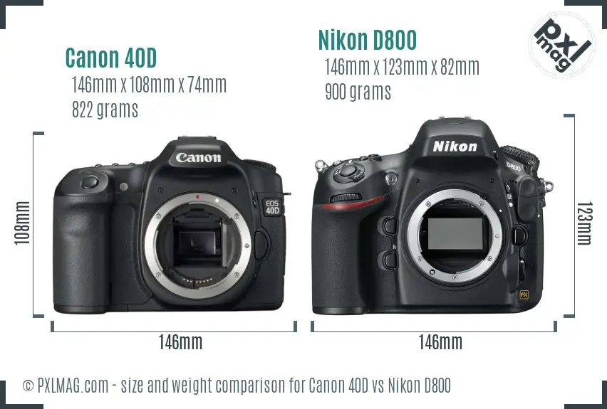 Canon 40D vs Nikon D800 size comparison