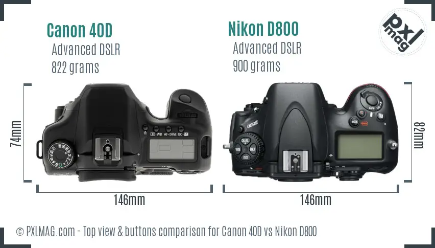 Canon 40D vs Nikon D800 top view buttons comparison