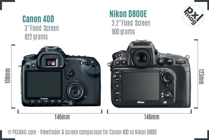 Canon 40D vs Nikon D800E Screen and Viewfinder comparison