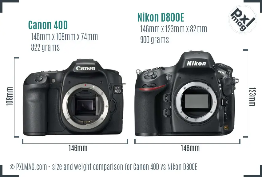 Canon 40D vs Nikon D800E size comparison